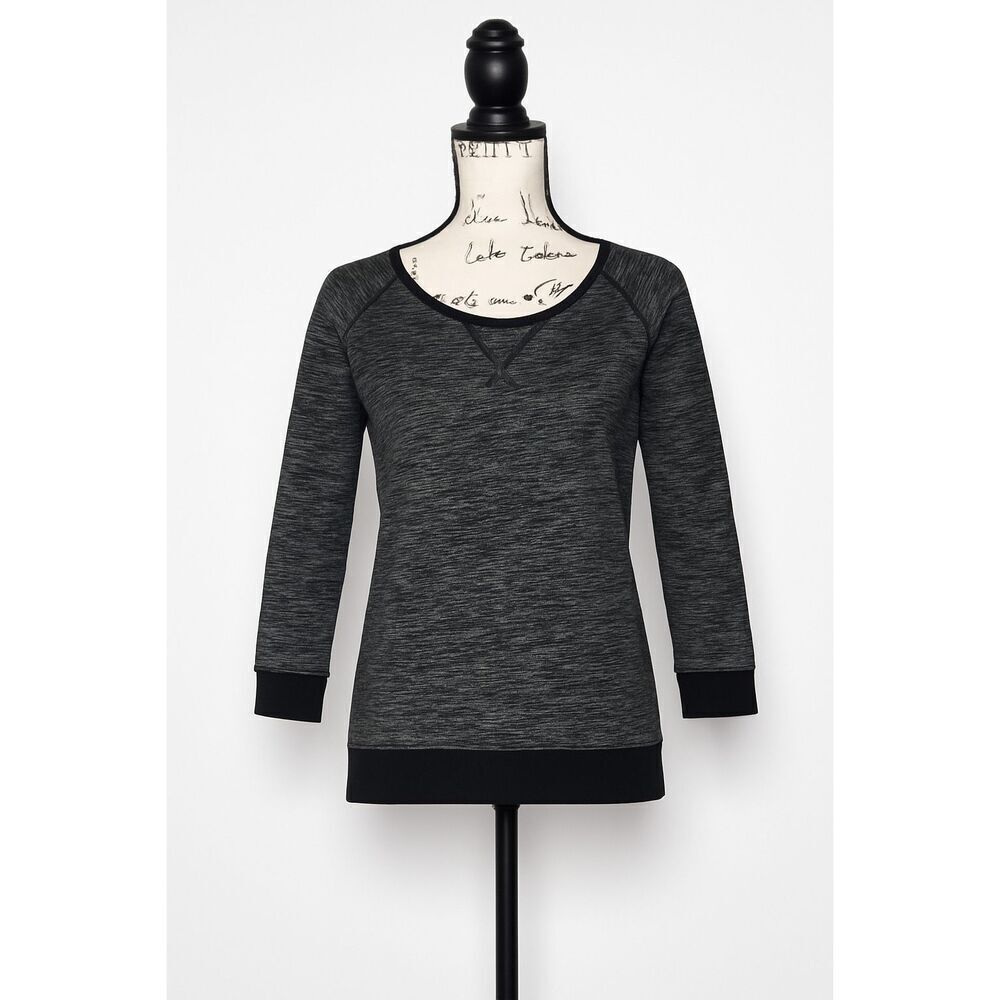 Express Women’s Lace Back Sweatshirt Top Size S Gray Black 3/4 Sleeve Pullover